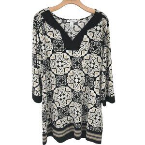 White House Black market women's Pattern Tunic dress  3/4 Sleeves Size XL knit